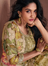 Designer Heavy Georgette Sharara Style Suit in Beige